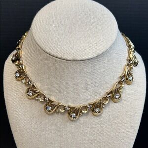 1949 Trifari Gold Necklace with Crystal Accents
